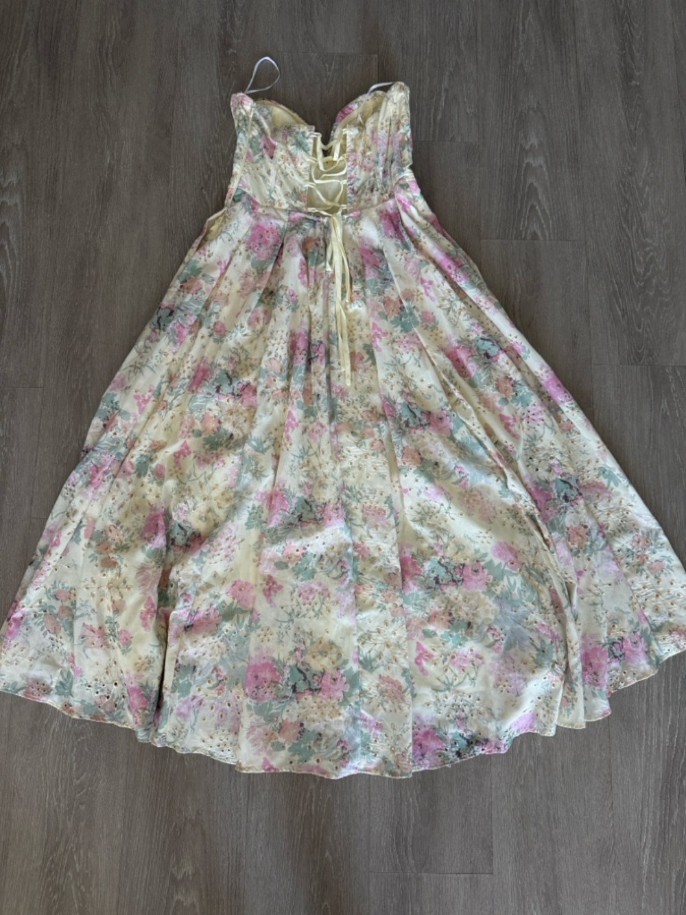 Lulu's Strapless Floral Midi Dress in Pink and Cream - Picture 2 of 2